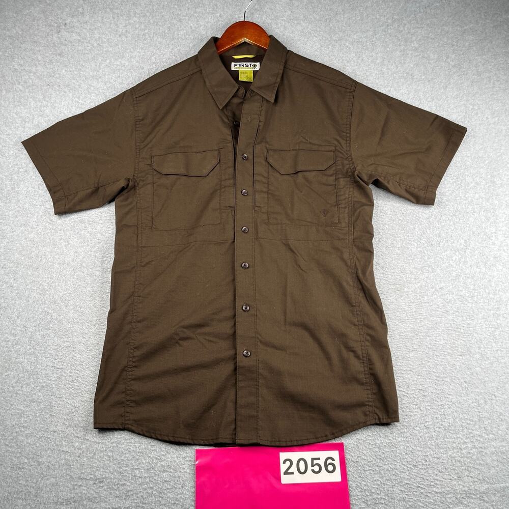 First Tactical Ripstop Shirt Brown Utility Pockets Button Up Short Sleeve Mens M
